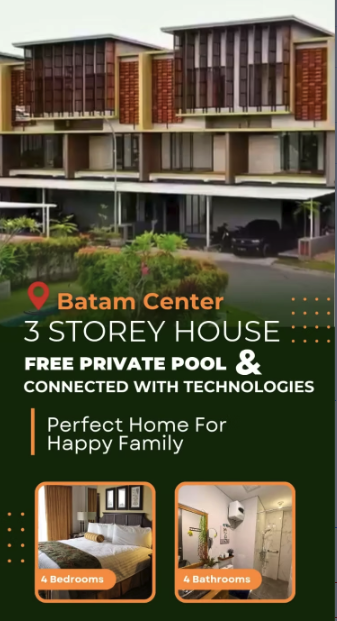 Rumah 3 Lantai The Icon Central Batam | 4 KT, Smart Home, Private Pool | Rp 2.200.000.000